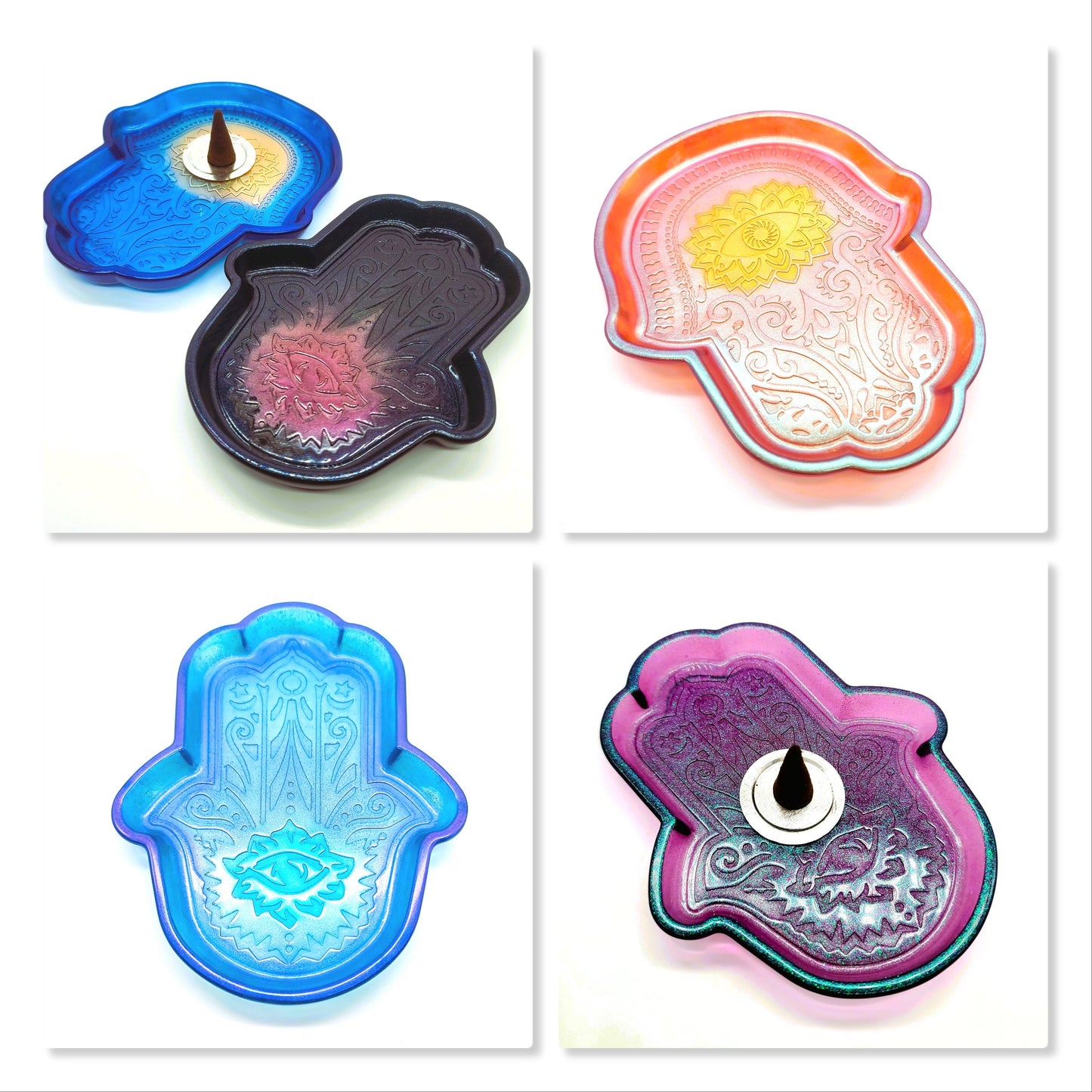 Hamsa Hand Trinket Dish - Made with Resin & Color-Shift Mica