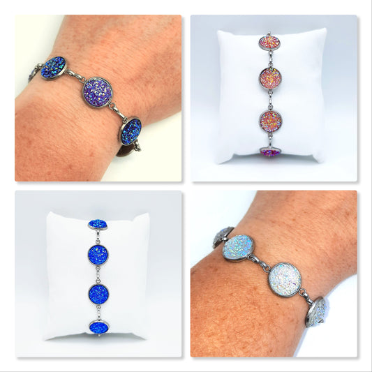 Iridescent Druzy Stone Link Bracelet