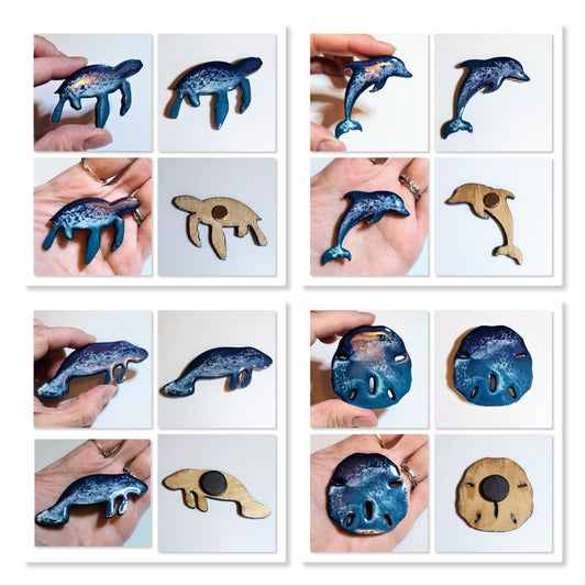 Resin & Wood Ocean Magnets-Sea Creatures