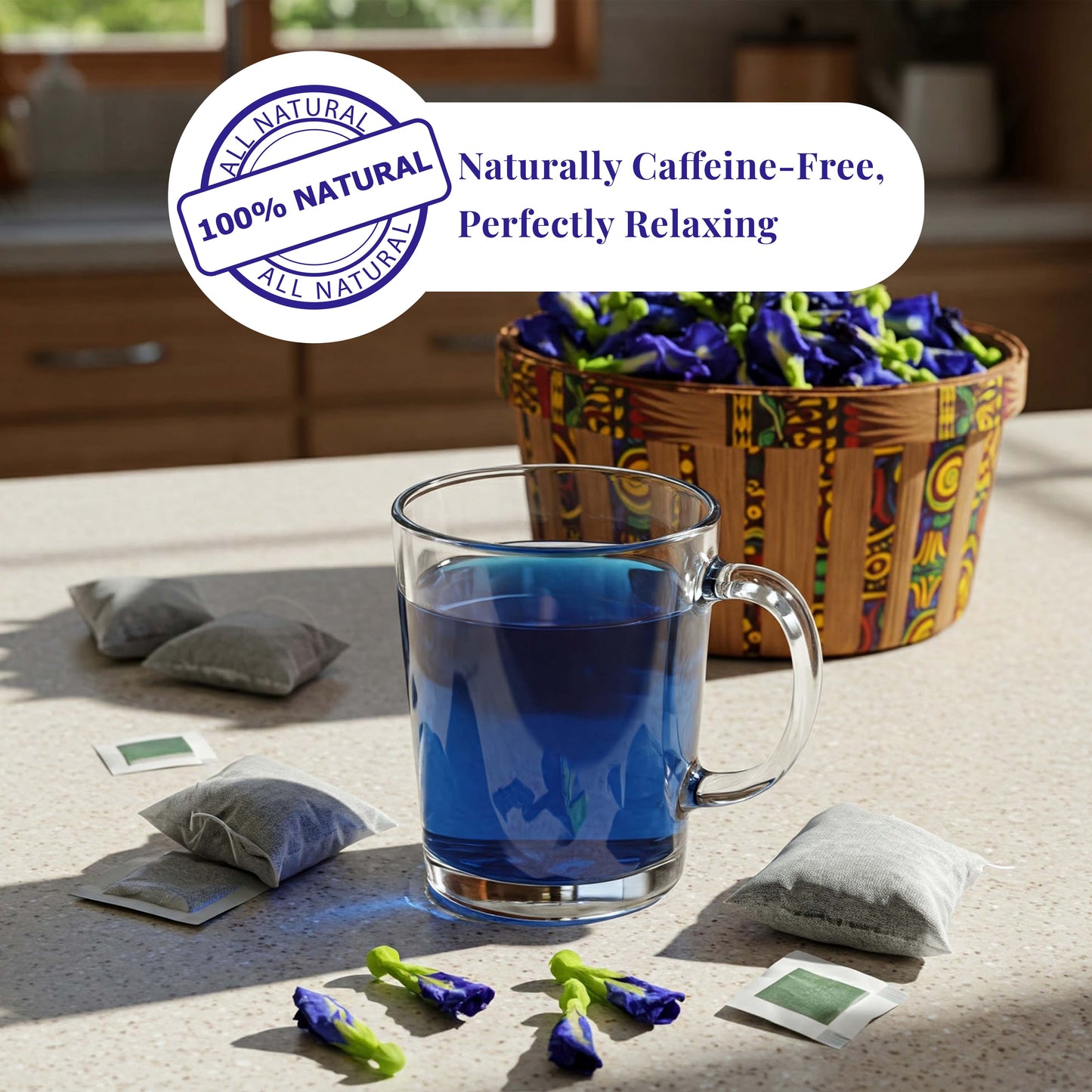 Akshit Butterfly Pea Flower ( Blue Tea ) - 75 Tea Bags, Natural Dried Butterfly Pea Flowers, Caffeine-Free,  NON-GMO
