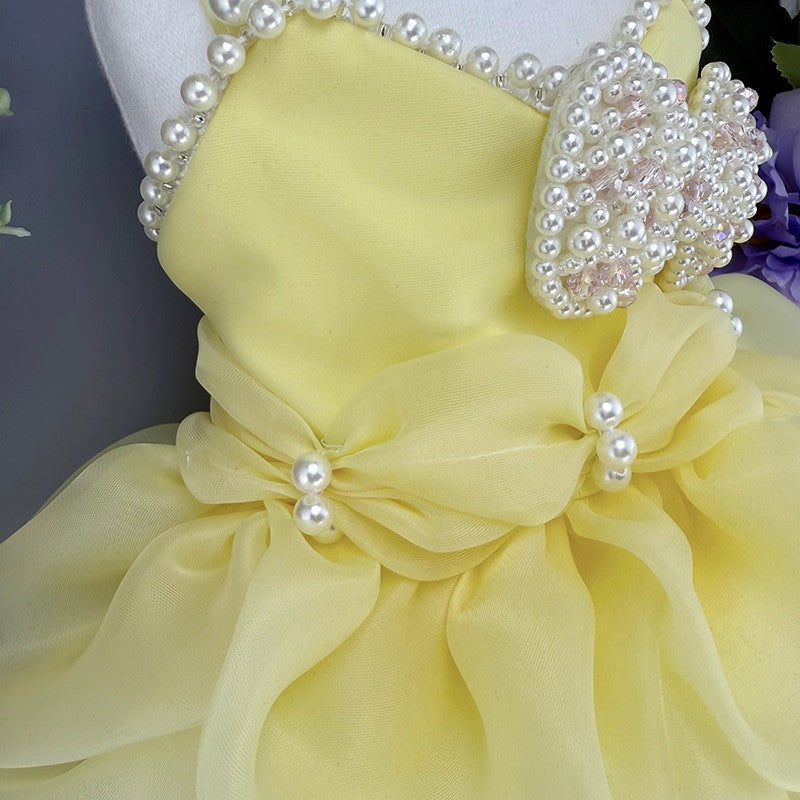 Handmade Elegant Yellow Pearl Princess Dress