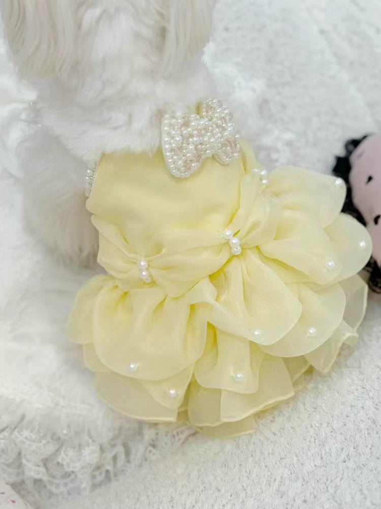 Handmade Elegant Yellow Pearl Princess Dress
