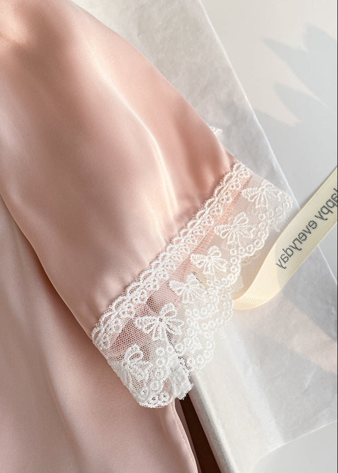 Blush Pink Silky Lace Pajama Set