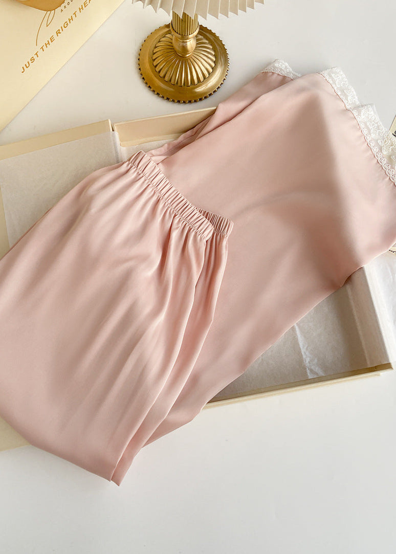 Blush Pink Silky Lace Pajama Set