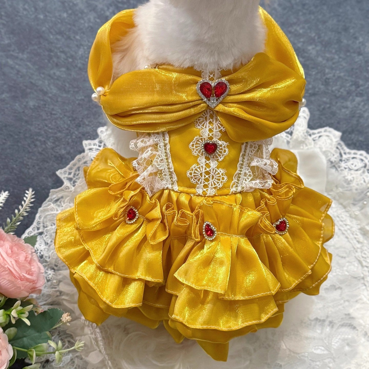 Handmade Golden Heart Jewel Dog Dress