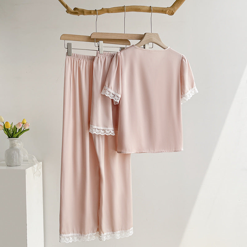 Blush Pink Silky Lace Pajama Set