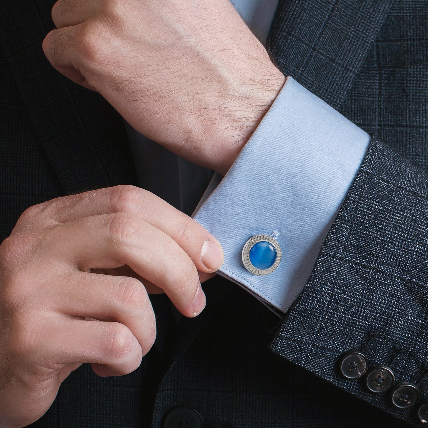 Radiant Blue Catseye Stainless Steel Cufflinks - Concordia Style Boutique