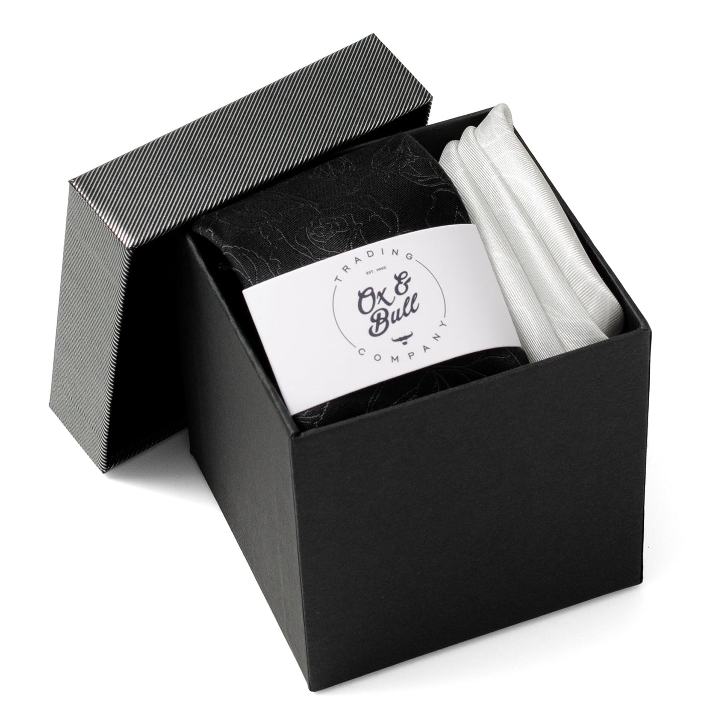 Black Floral Tie and Pocket Square Gift Set - Concordia Style Boutique