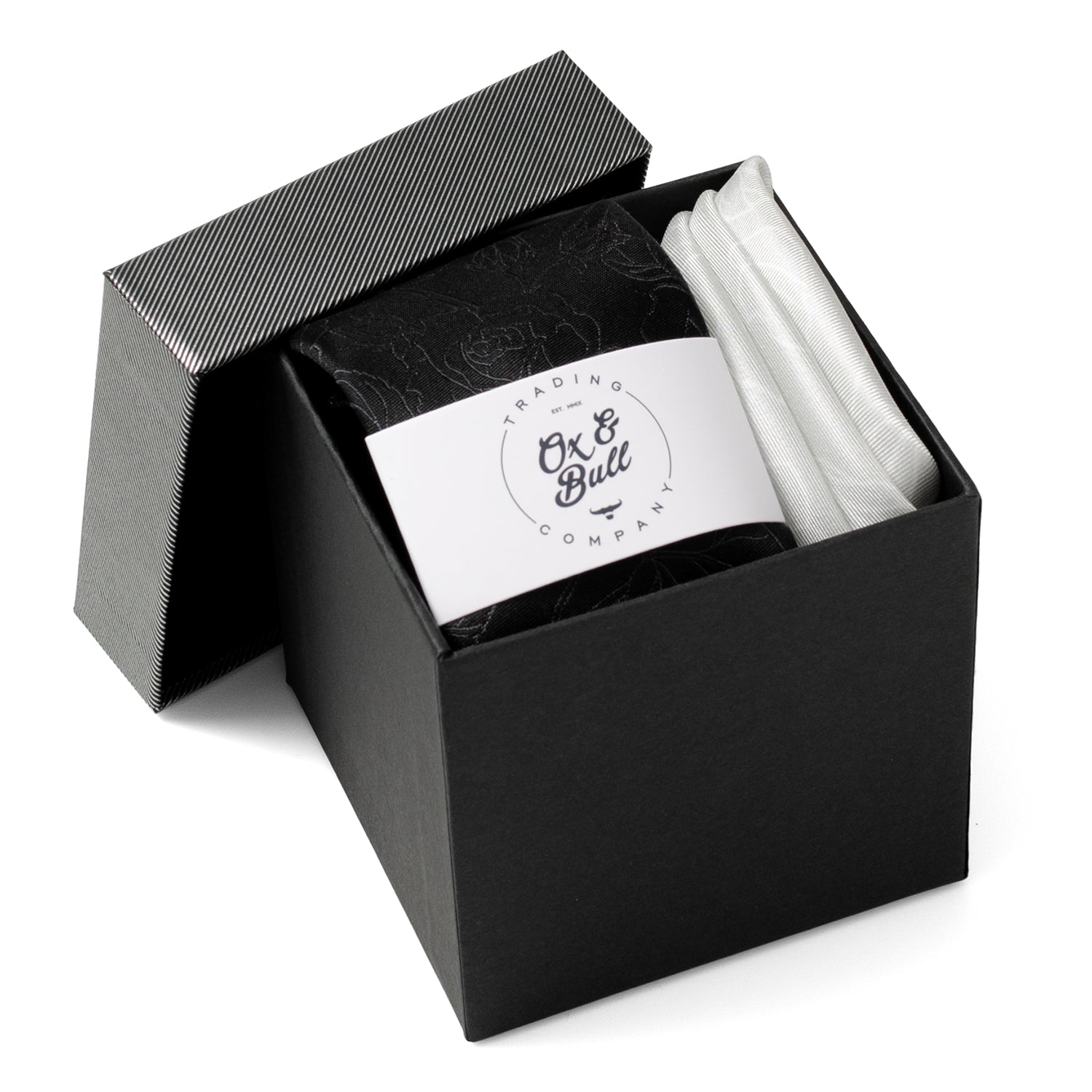 Black Floral Tie and Pocket Square Gift Set - Concordia Style Boutique