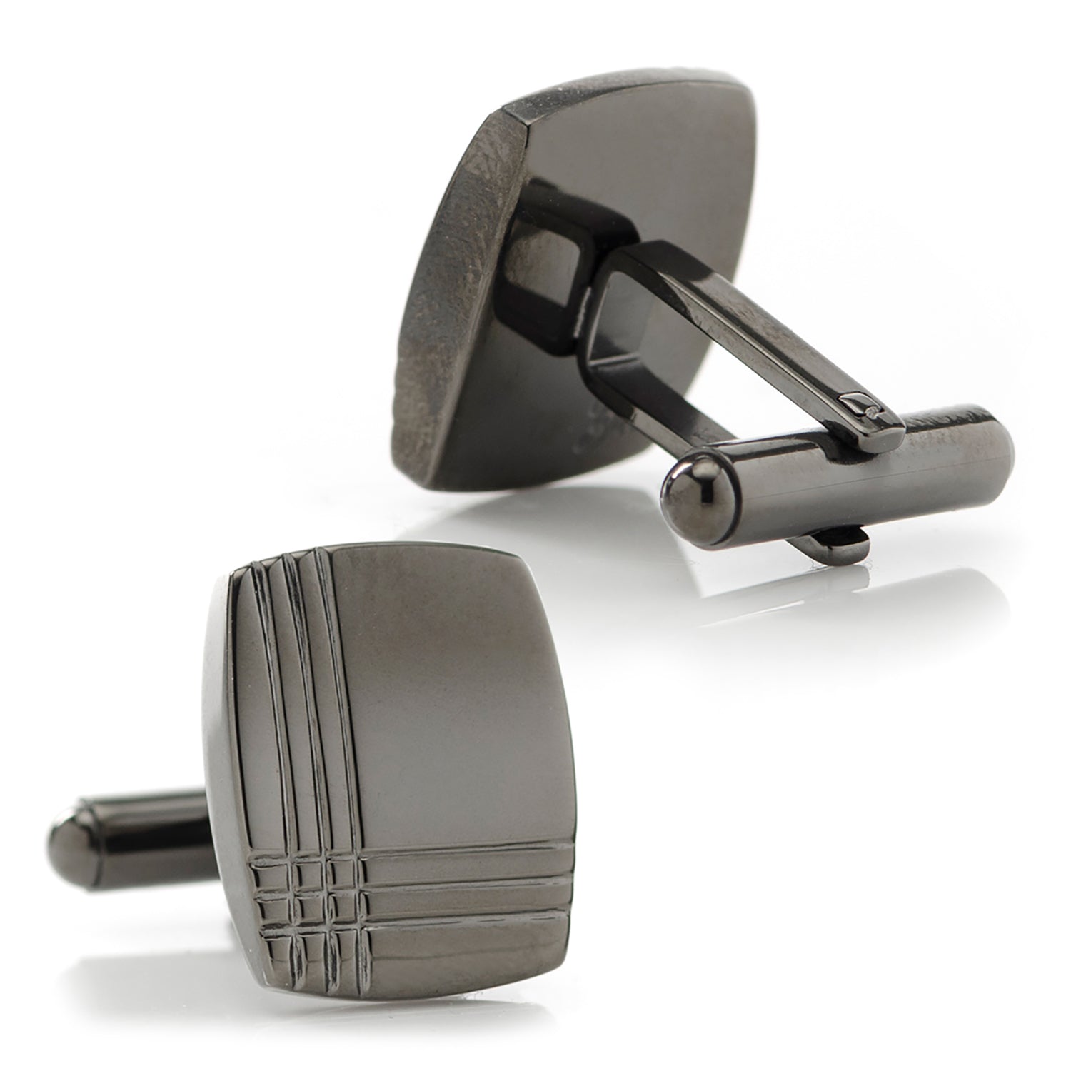 Stainless Steel Gunmetal Tartan Plaid Cufflinks - Concordia Style Boutique