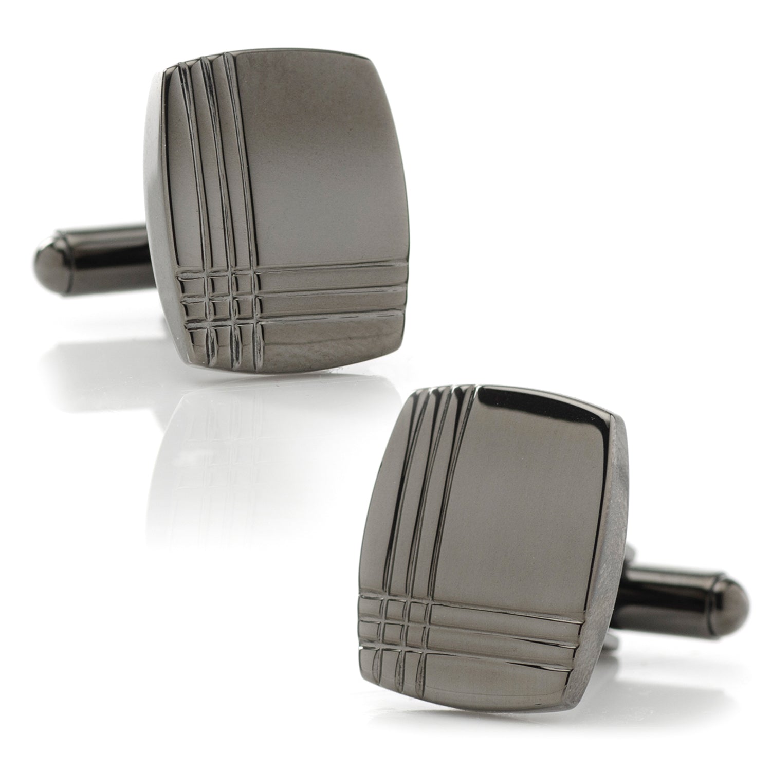 Stainless Steel Gunmetal Tartan Plaid Cufflinks - Concordia Style Boutique