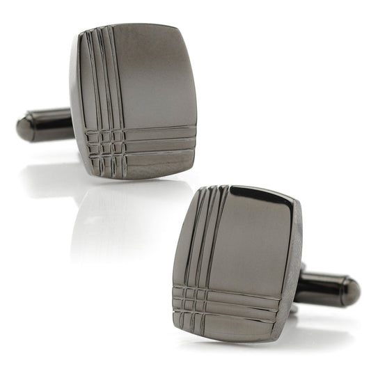 Stainless Steel Gunmetal Tartan Plaid Cufflinks - Concordia Style Boutique