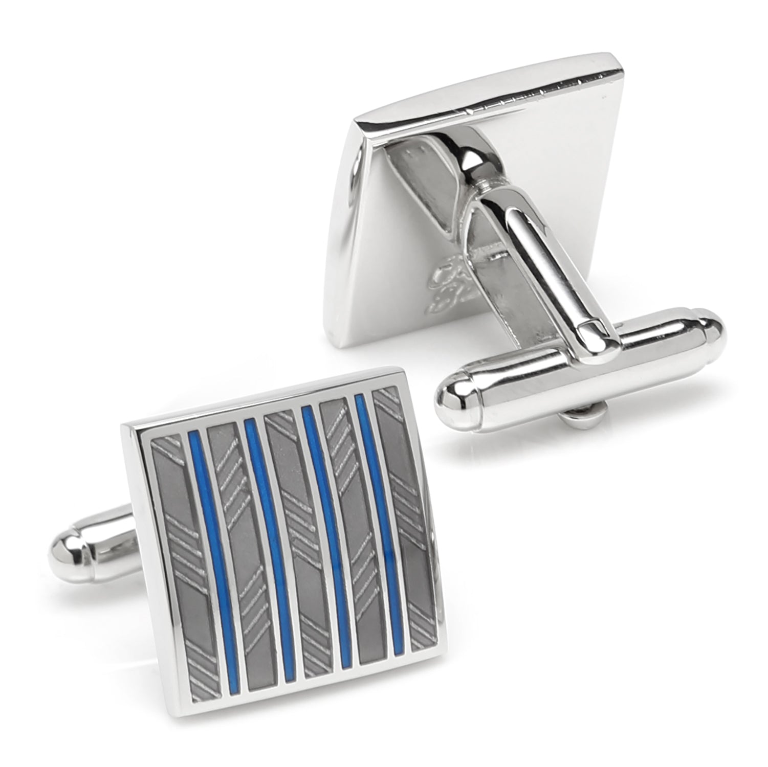 Gray and Blue Striped Square Cufflinks - Concordia Style Boutique