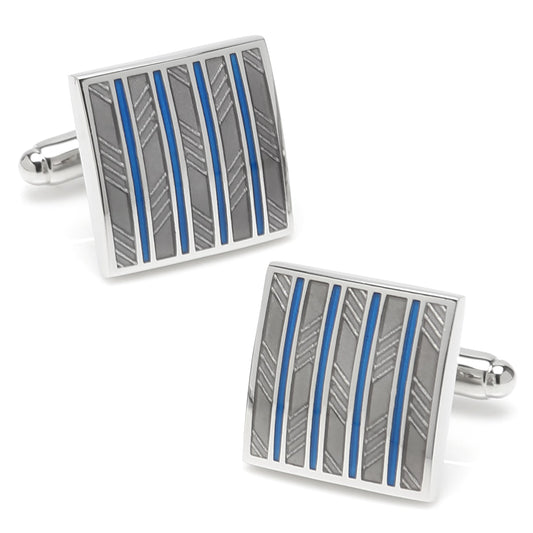 Gray and Blue Striped Square Cufflinks - Concordia Style Boutique