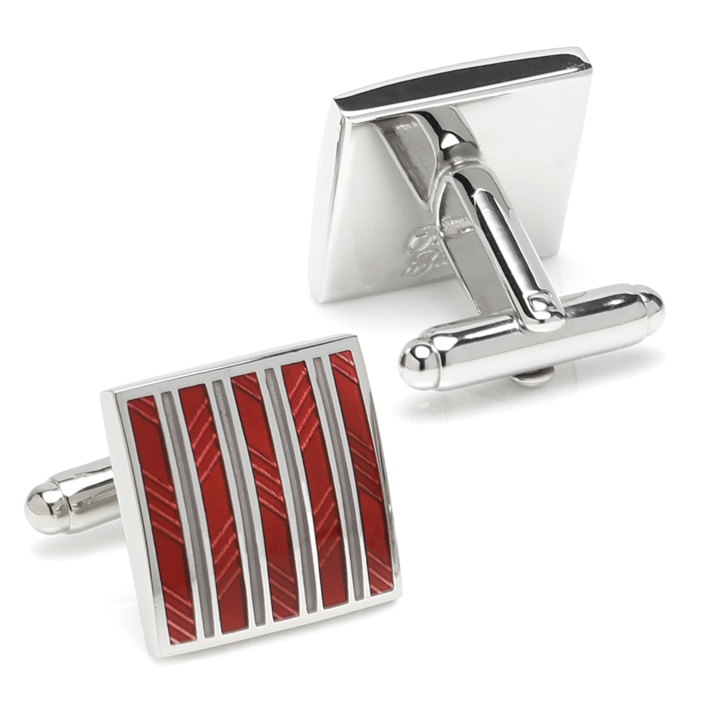 Red and Gray Striped Square Cufflinks - Concordia Style Boutique