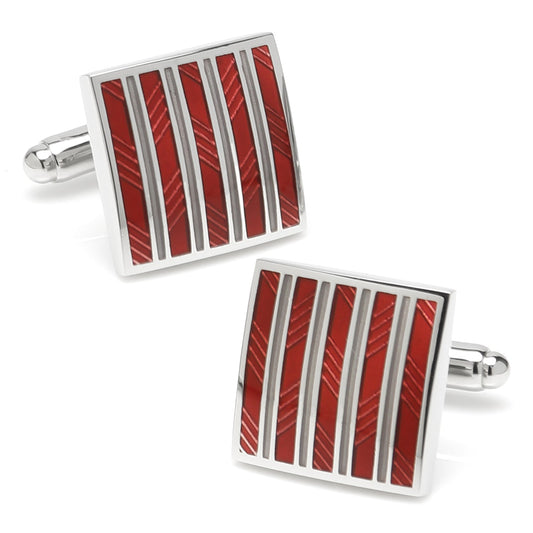 Red and Gray Striped Square Cufflinks - Concordia Style Boutique