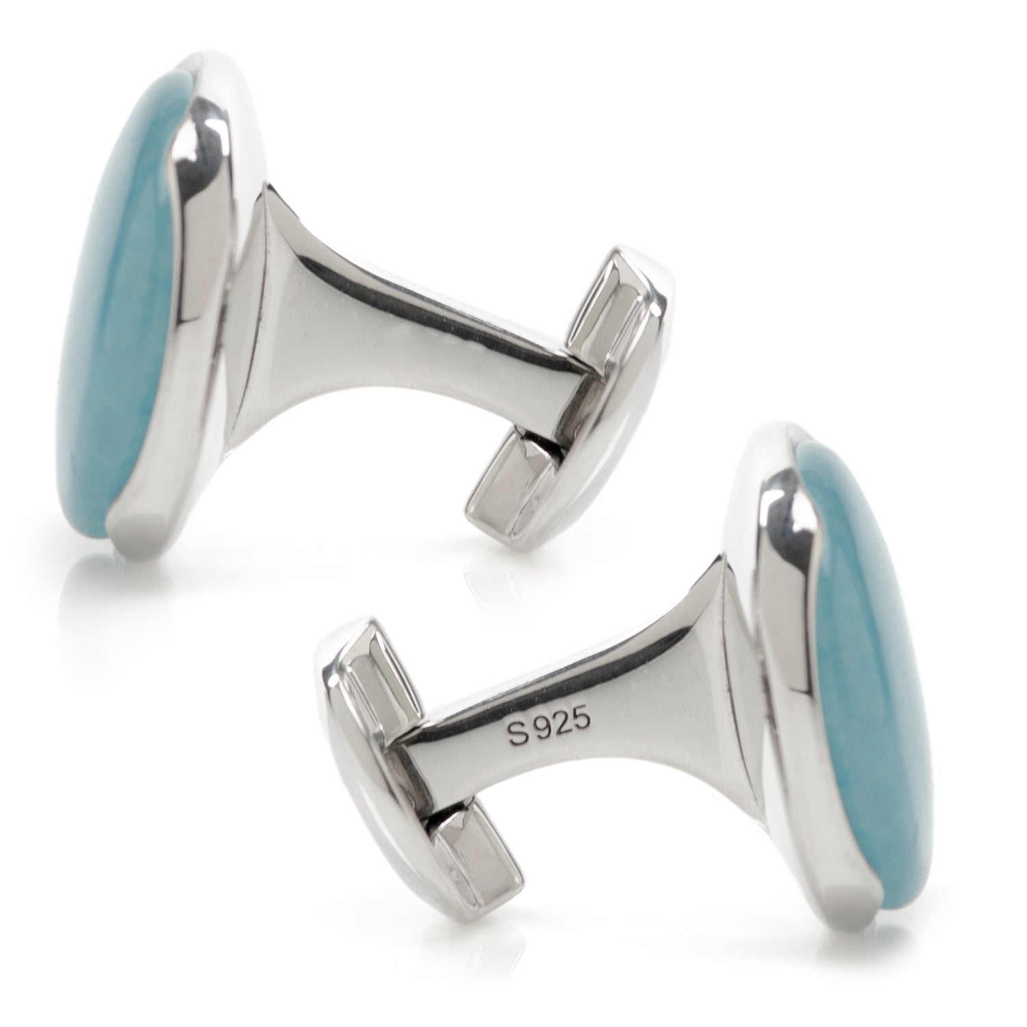Sterling Silver Classic Formal Aquamarine Jade Cufflinks - Concordia Style Boutique