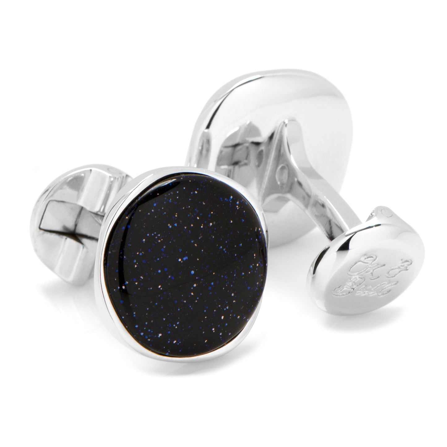 Sterling Silver Classic Round Blue Goldstone Cufflinks - Concordia Style Boutique