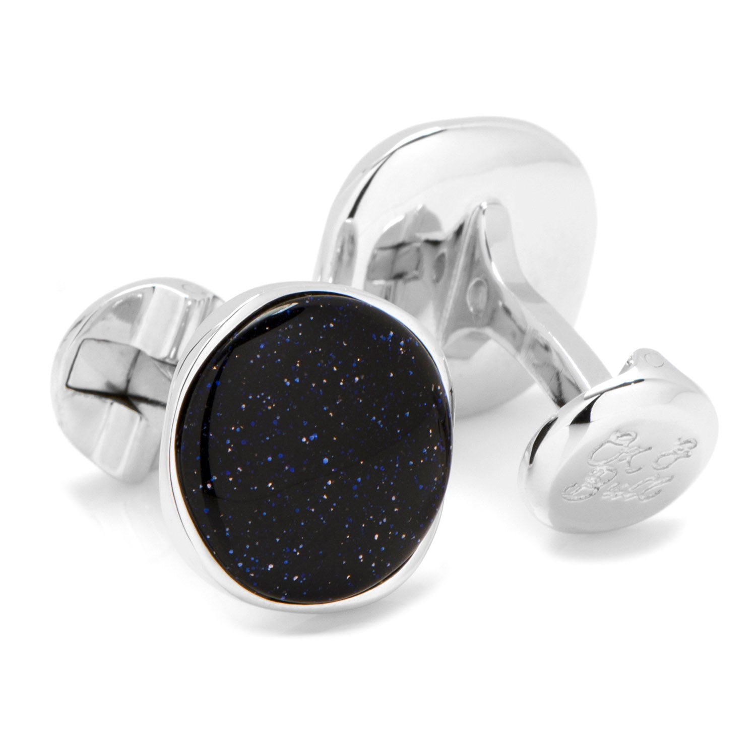 Sterling Silver Classic Round Blue Goldstone Cufflinks - Concordia Style Boutique