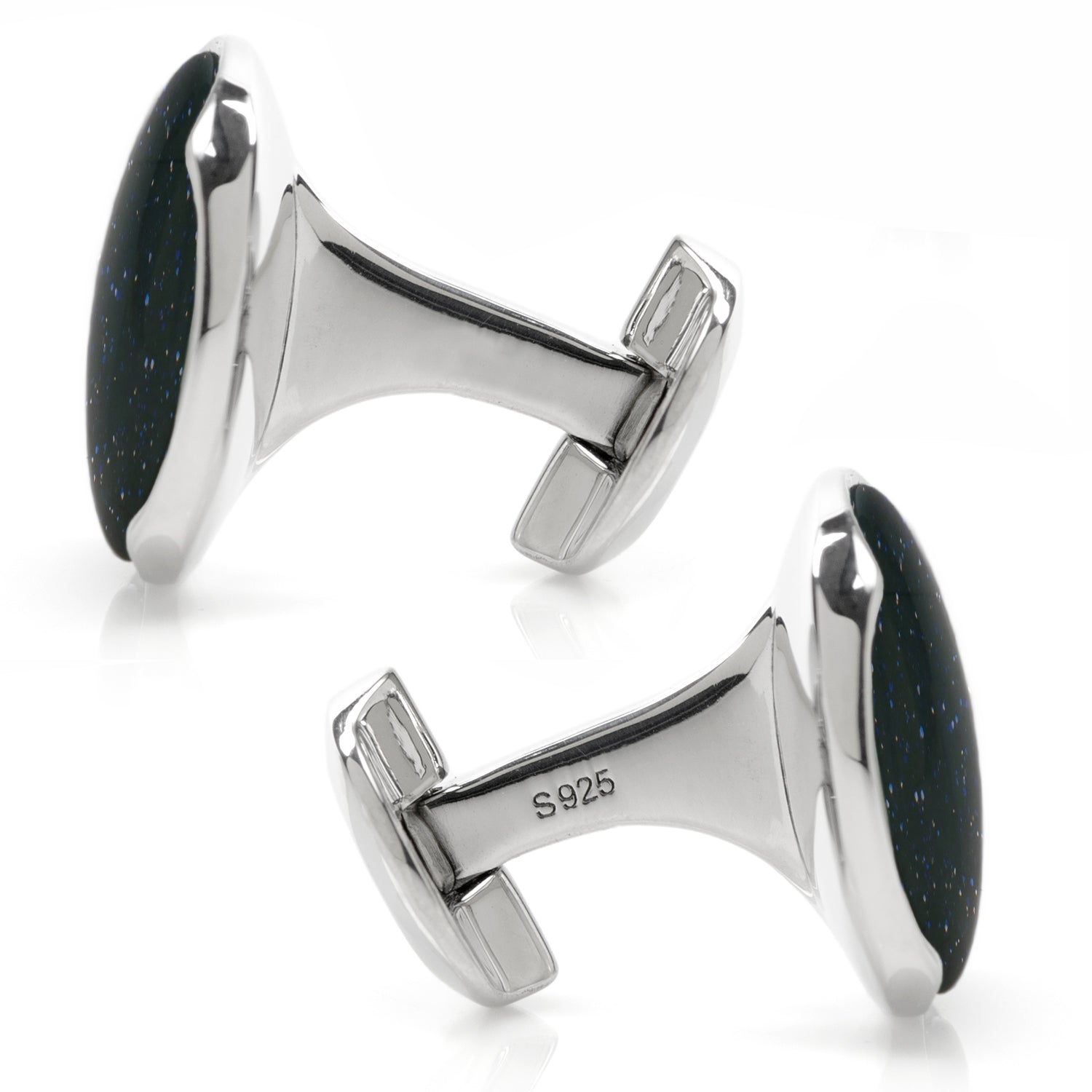 Sterling Silver Classic Round Blue Goldstone Cufflinks - Concordia Style Boutique
