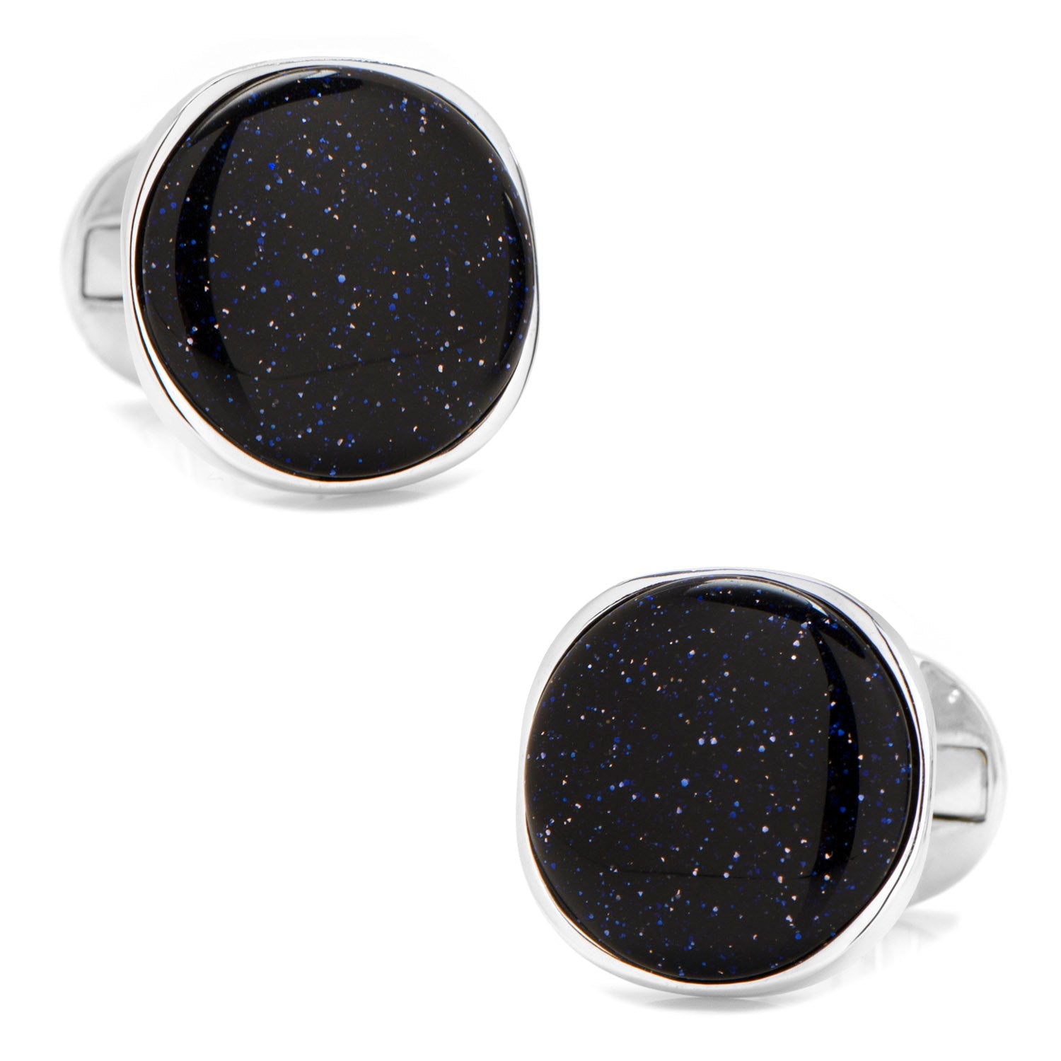 Sterling Silver Classic Round Blue Goldstone Cufflinks - Concordia Style Boutique