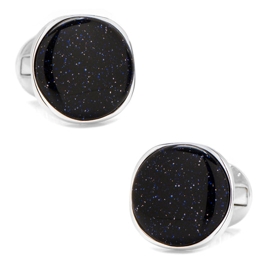 Sterling Silver Classic Round Blue Goldstone Cufflinks - Concordia Style Boutique