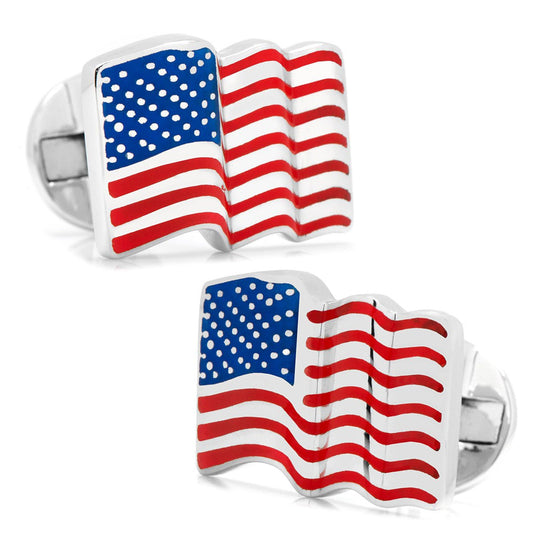 Sterling Silver Waving American Flag Cufflinks - Concordia Style Boutique