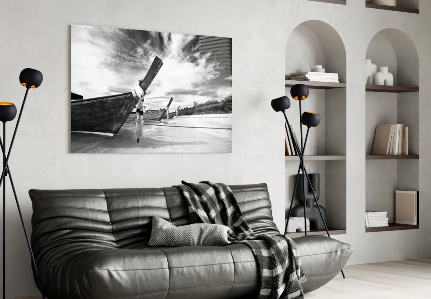 Boats on the Beach Glass Wall Art