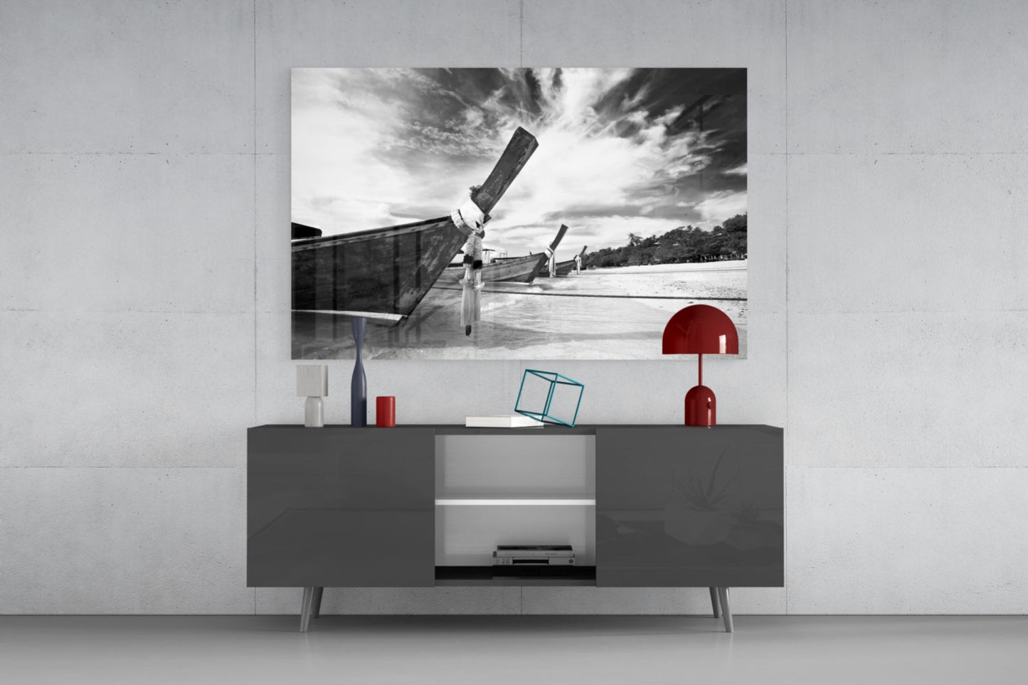 Boats on the Beach Glass Wall Art