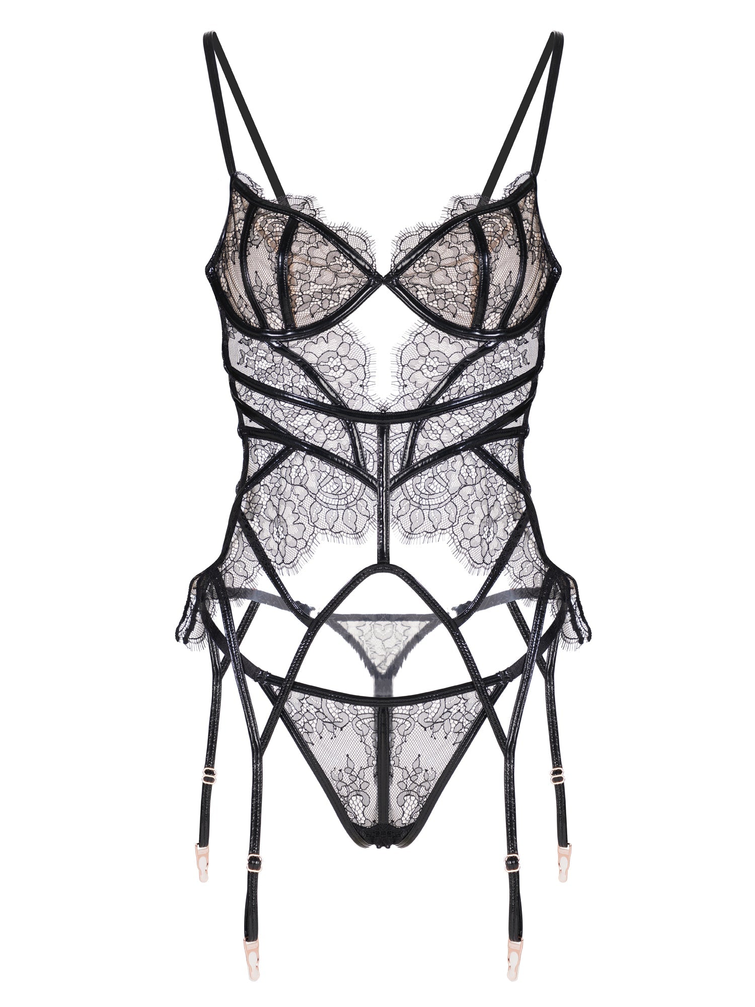 Seductive Black Patent Leather Lingerie Set - Concordia Style Boutique