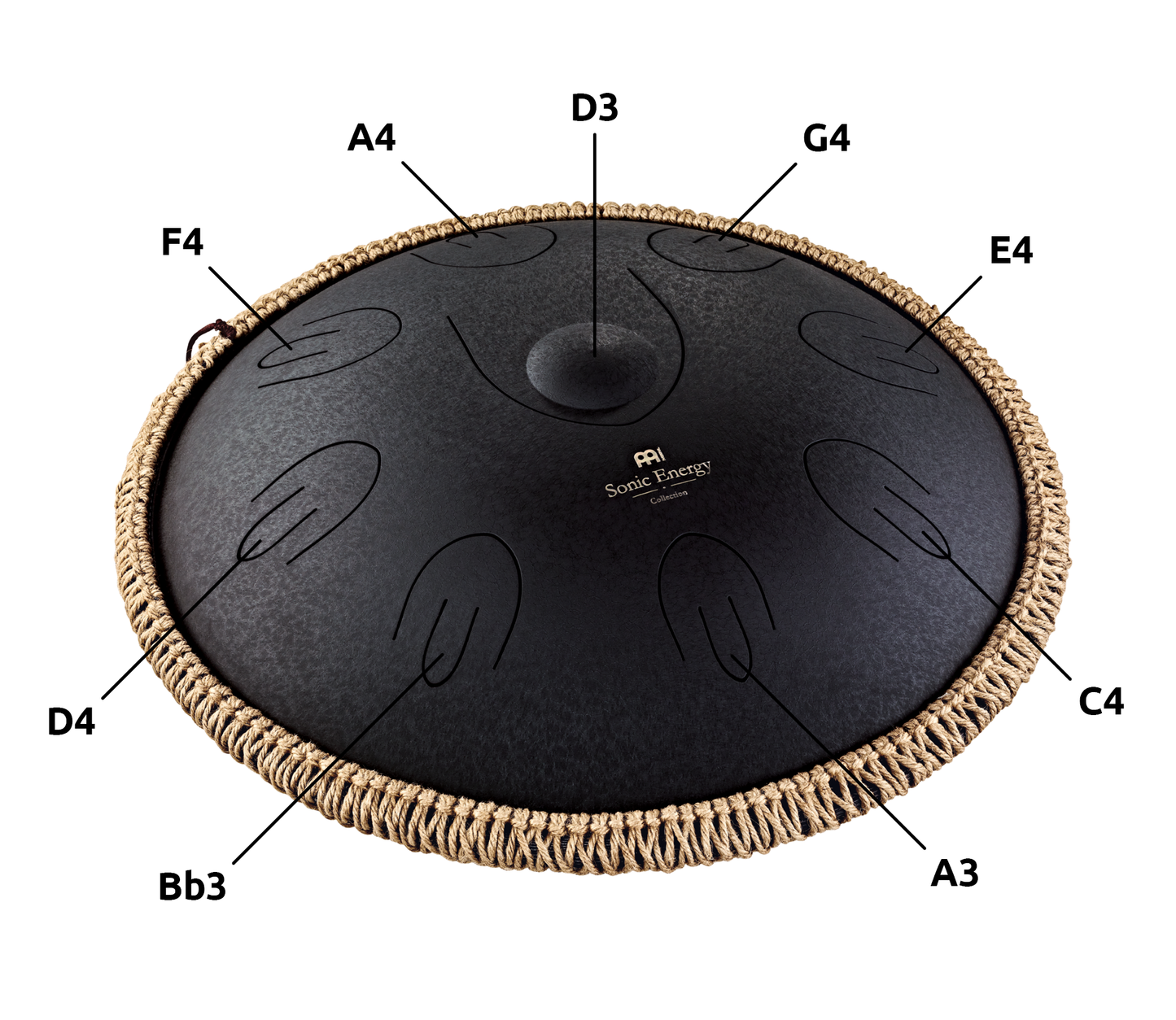 16" Octave Steel Tongue Drum, D Kurd, Black