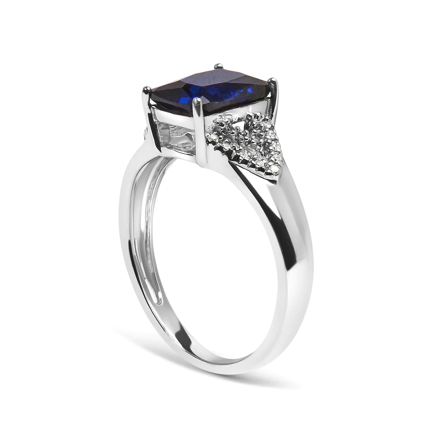 *SOLD OUT* .925 Sterling Silver 9X7 mm Cushion Cut Blue Sapphire and White Diamond Step up Engagement Ring (I-J Color, I3 Clarity) - Concordia Style Boutique