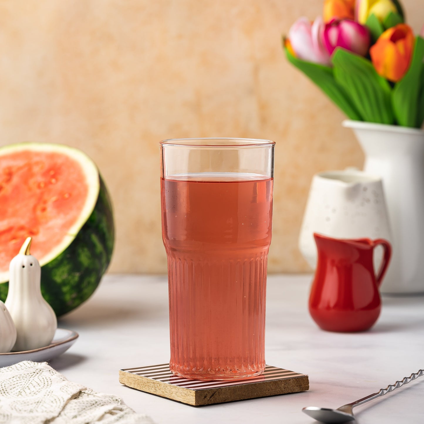 All Glass Juice Tumblers with Lid, Straw & Silicone Sleeve - 2 Pack Set, 20 oz