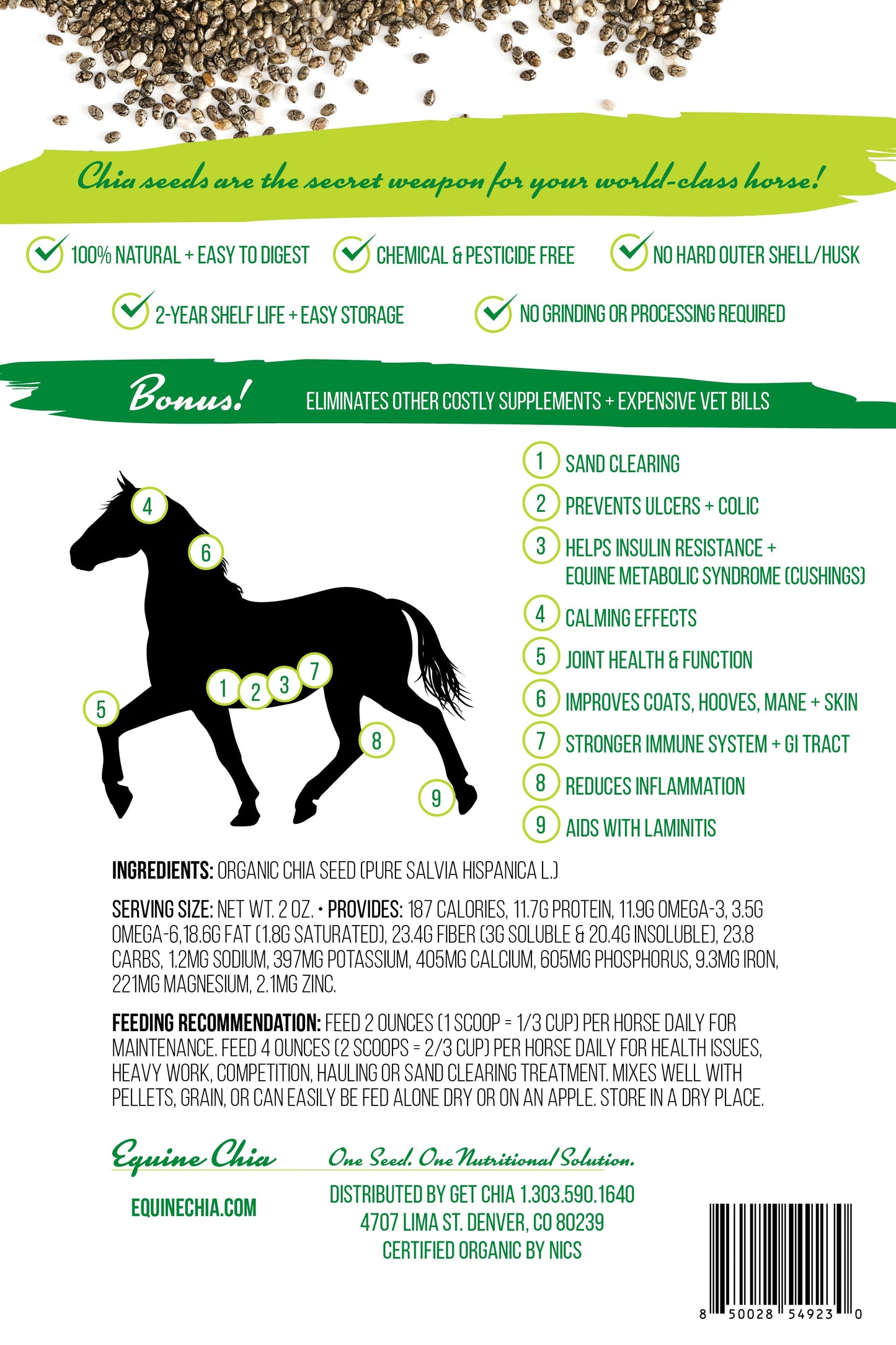 Organic Equine Chia Pails W/Resealable Lid & Scoop