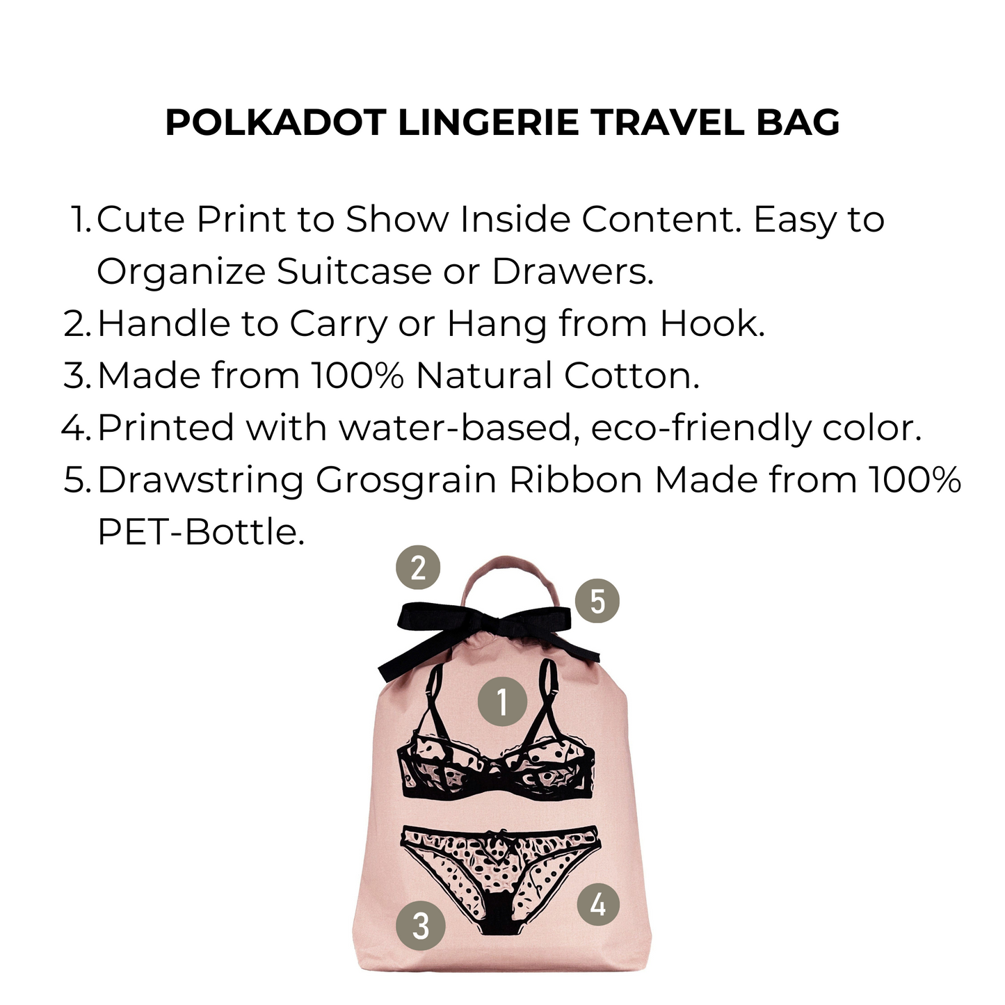 Polkadot Lingerie Travel Bag, Pink/Blush - Concordia Style Boutique