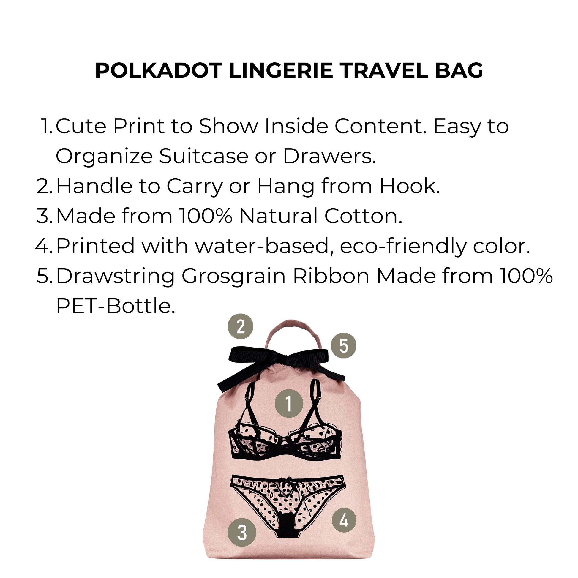 Polkadot Lingerie Travel Bag, Pink/Blush - Concordia Style Boutique