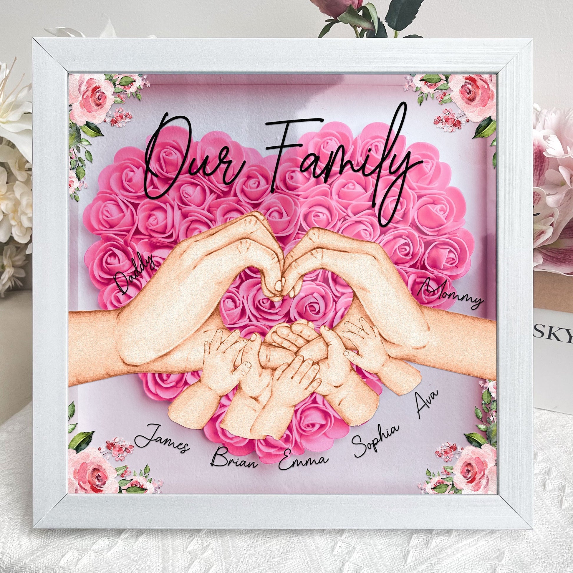 Personalized Flower Shadow Box - "Our Family Hands " - Personalized Gift - Premium Flower Shadow Box from Concordia Style Boutique - Just $33.36! Shop now at Concordia Style Boutique