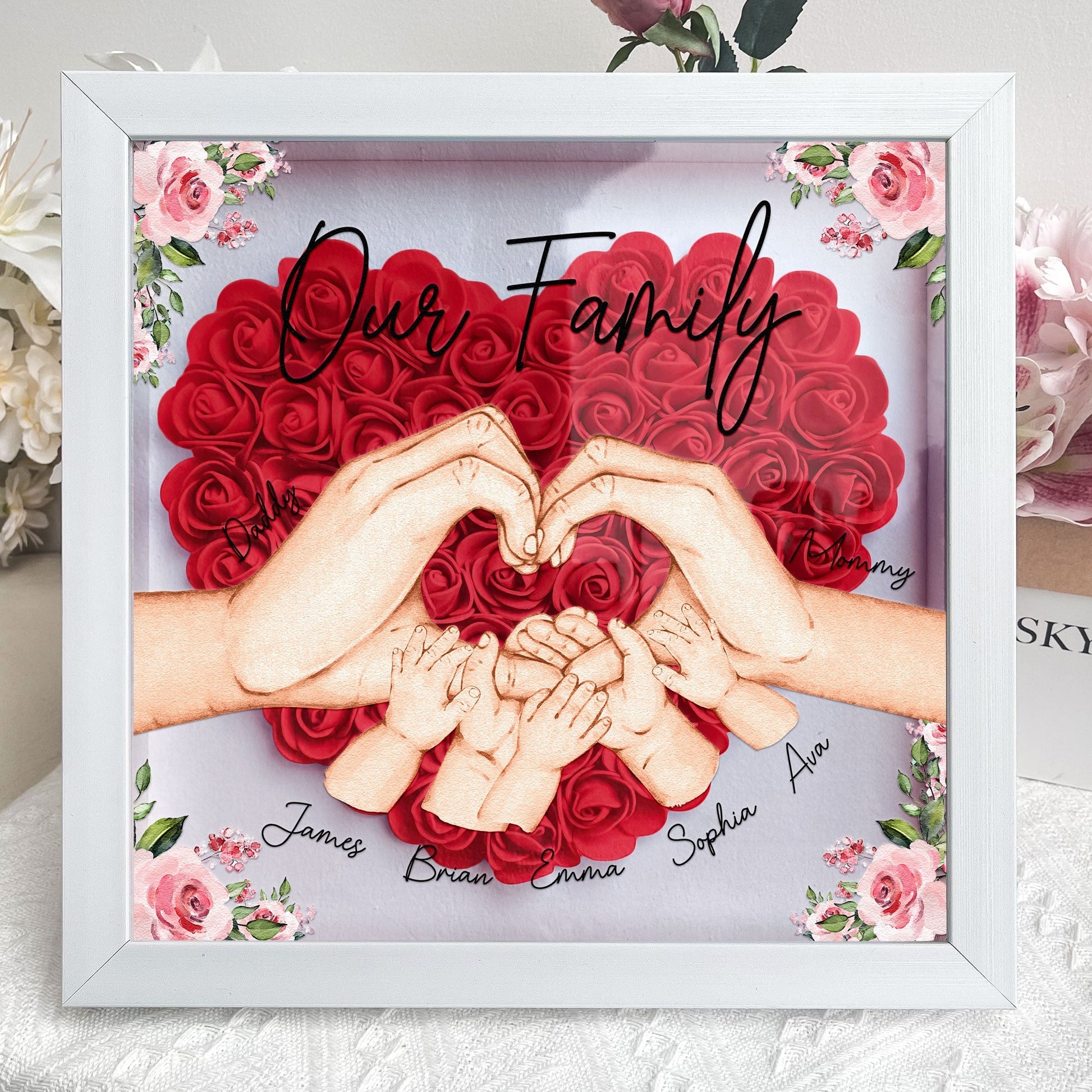 Personalized Flower Shadow Box - "Our Family Hands " - Personalized Gift - Premium Flower Shadow Box from Concordia Style Boutique - Just $33.36! Shop now at Concordia Style Boutique