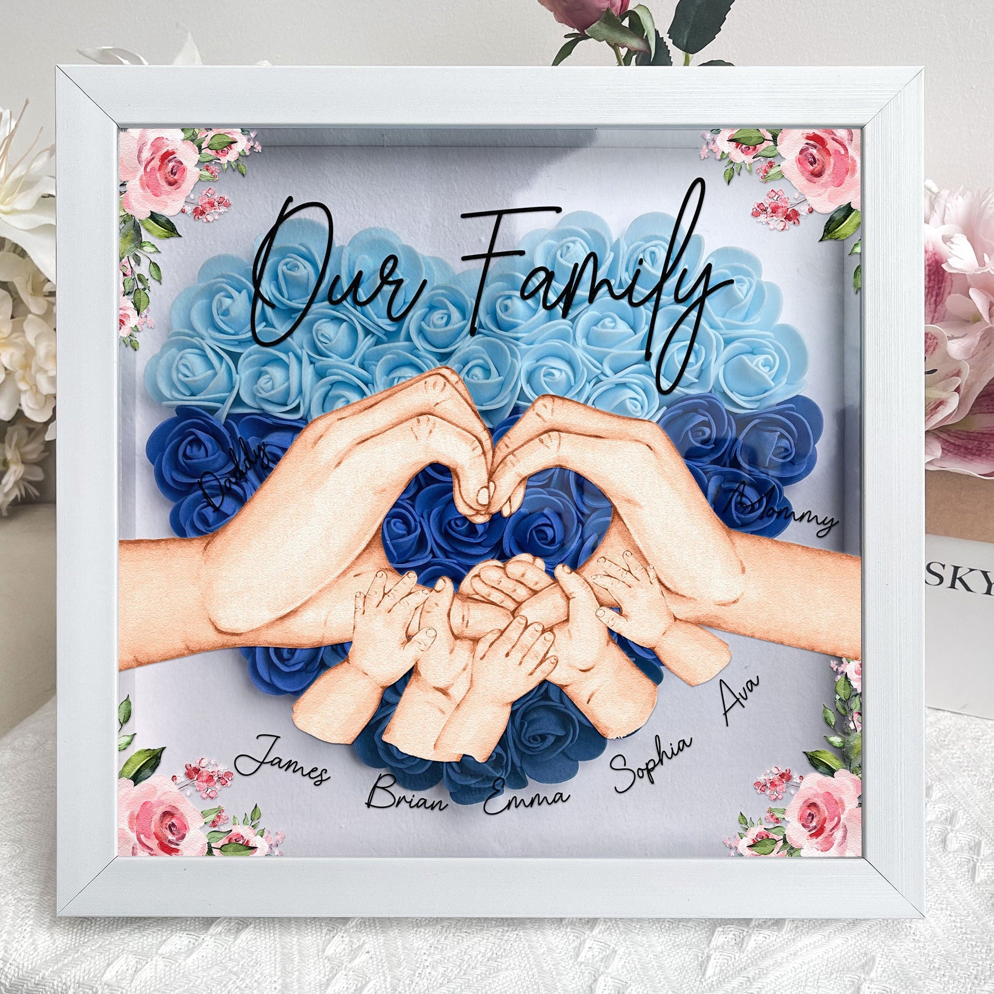 Personalized Flower Shadow Box - "Our Family Hands " - Personalized Gift - Premium Flower Shadow Box from Concordia Style Boutique - Just $33.36! Shop now at Concordia Style Boutique