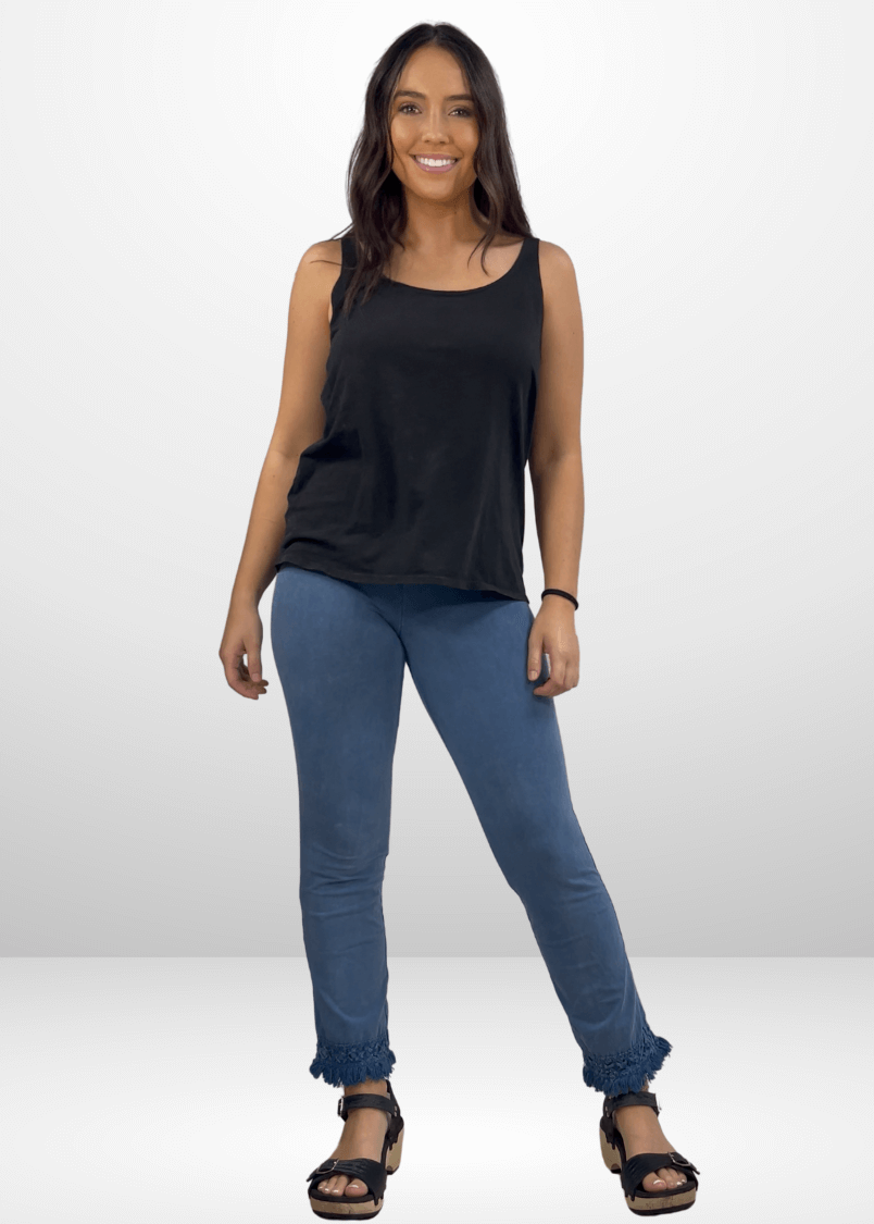 Mineral Washed Crochet Fringe Hem Pants - Concordia Style Boutique