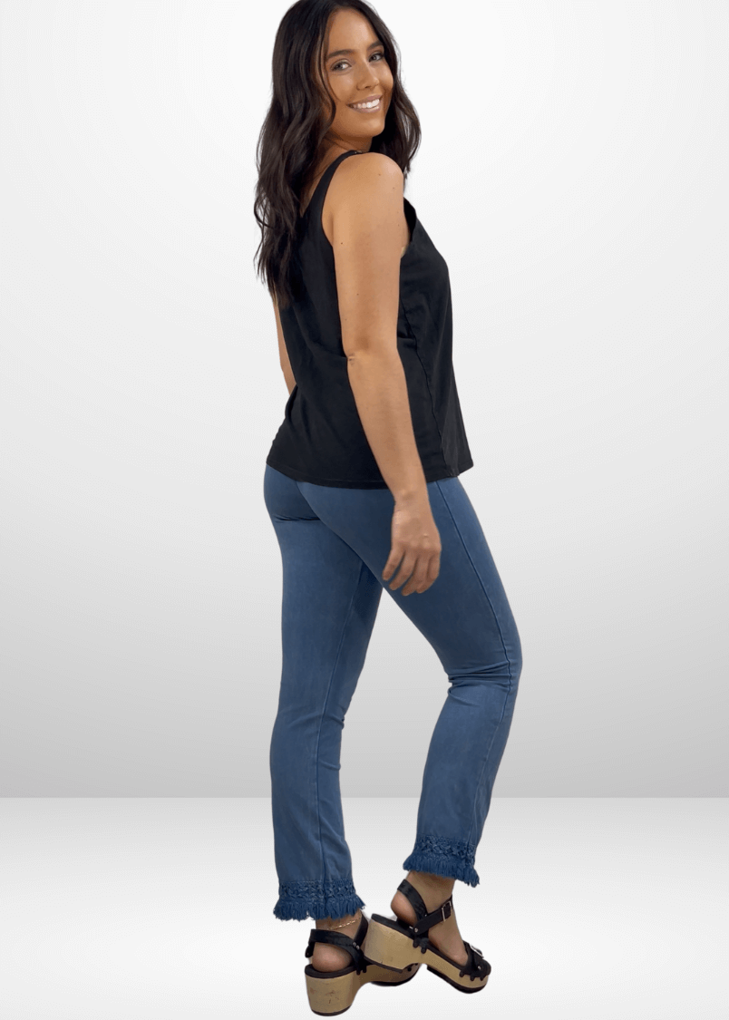 Mineral Washed Crochet Fringe Hem Pants - Concordia Style Boutique