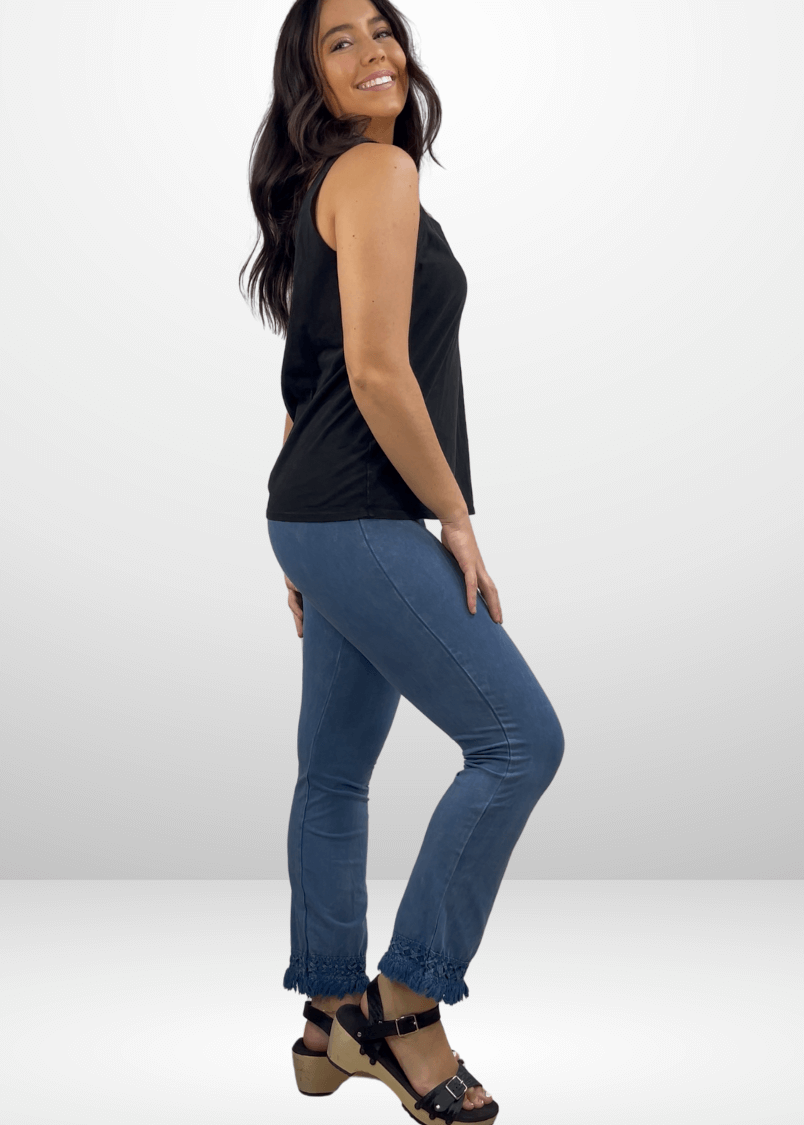 Mineral Washed Crochet Fringe Hem Pants - Concordia Style Boutique
