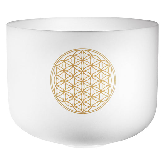 16" White-Frosted Crystal Singing Bowl, Flower of Life 128 Hz