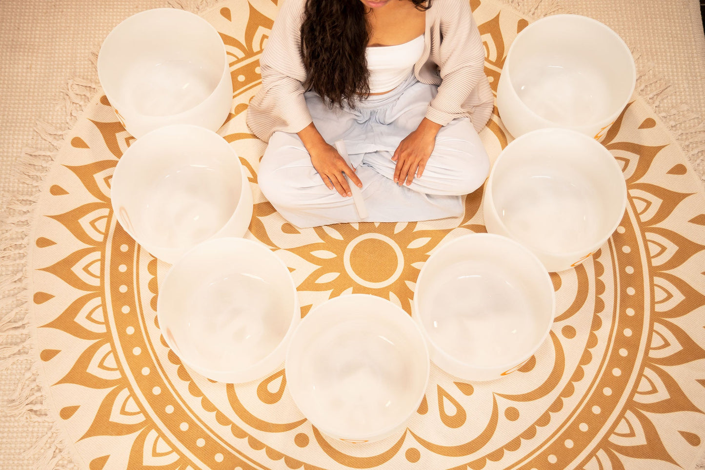 7-Piece Crystal Singing Bowl Chakra Set, Planetary Tuned