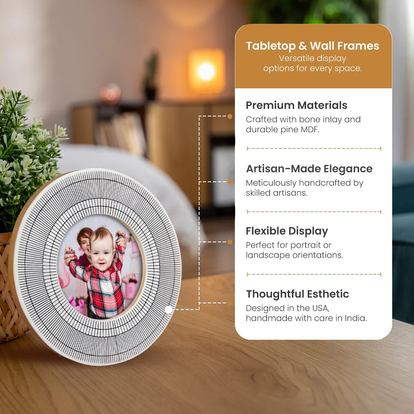 4x4 Round Black & White Picture Frame Linear Sunburst Pattern - Concordia Style Boutique