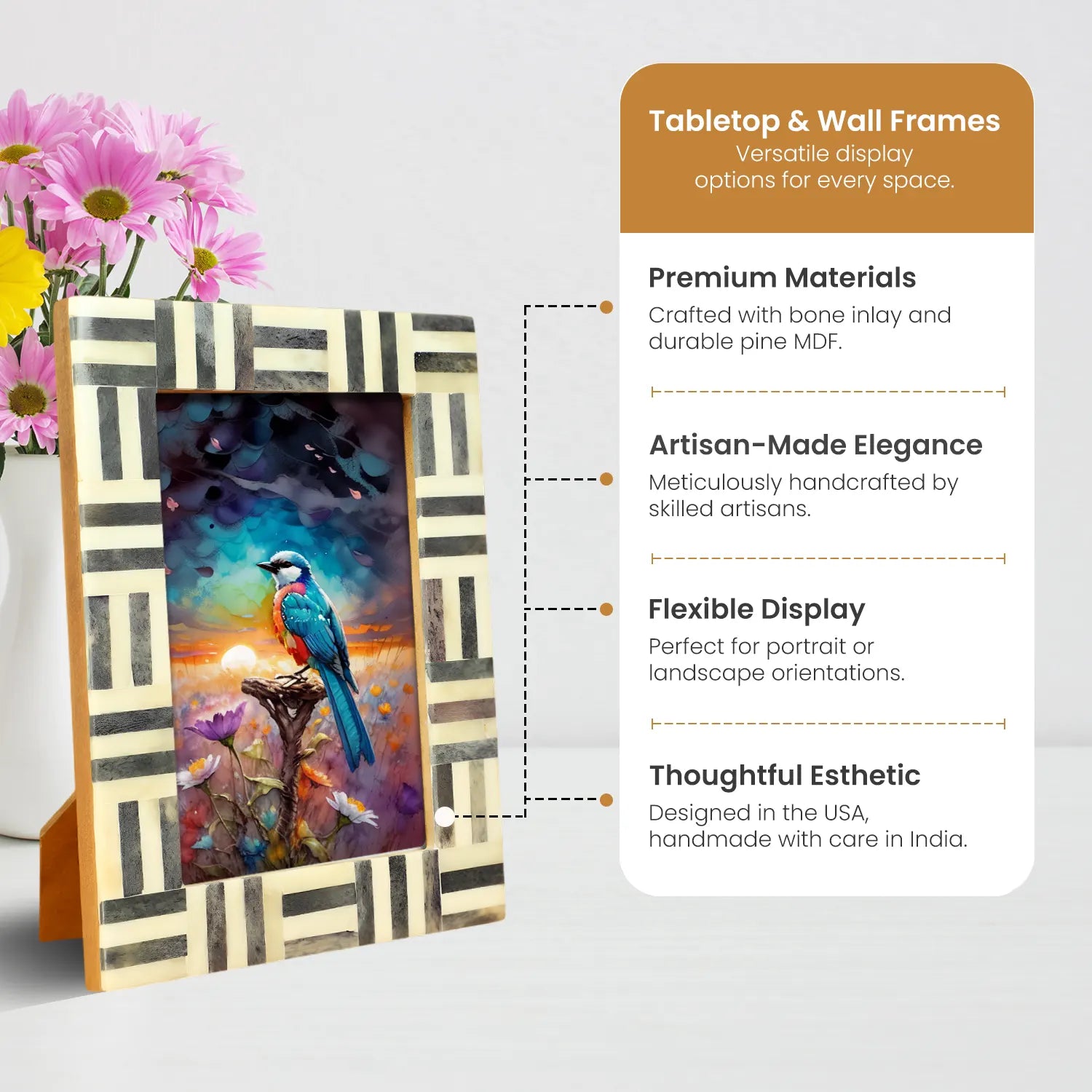 Grey & White Bone Inlay Brick Pattern Frame 4x6 & 5x7 - Concordia Style Boutique