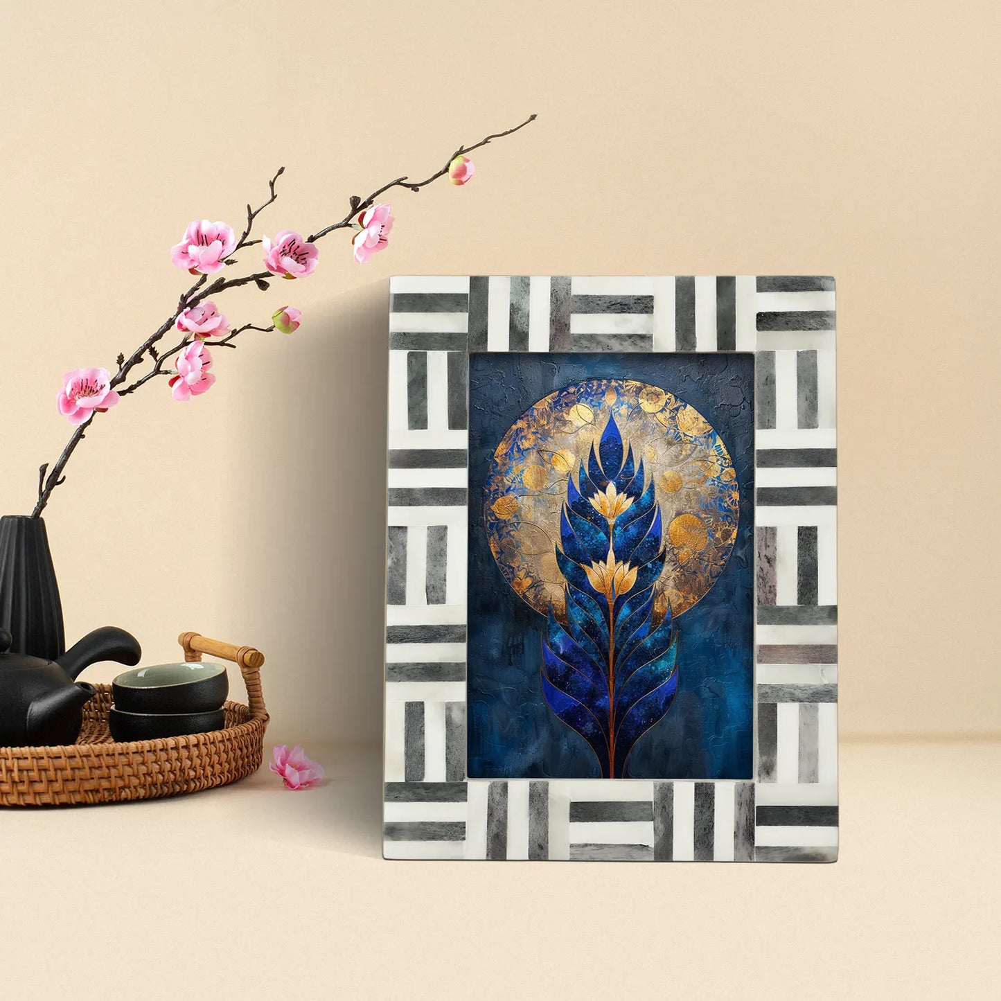 Grey & White Bone Inlay Brick Pattern Frame 4x6 & 5x7 - Concordia Style Boutique