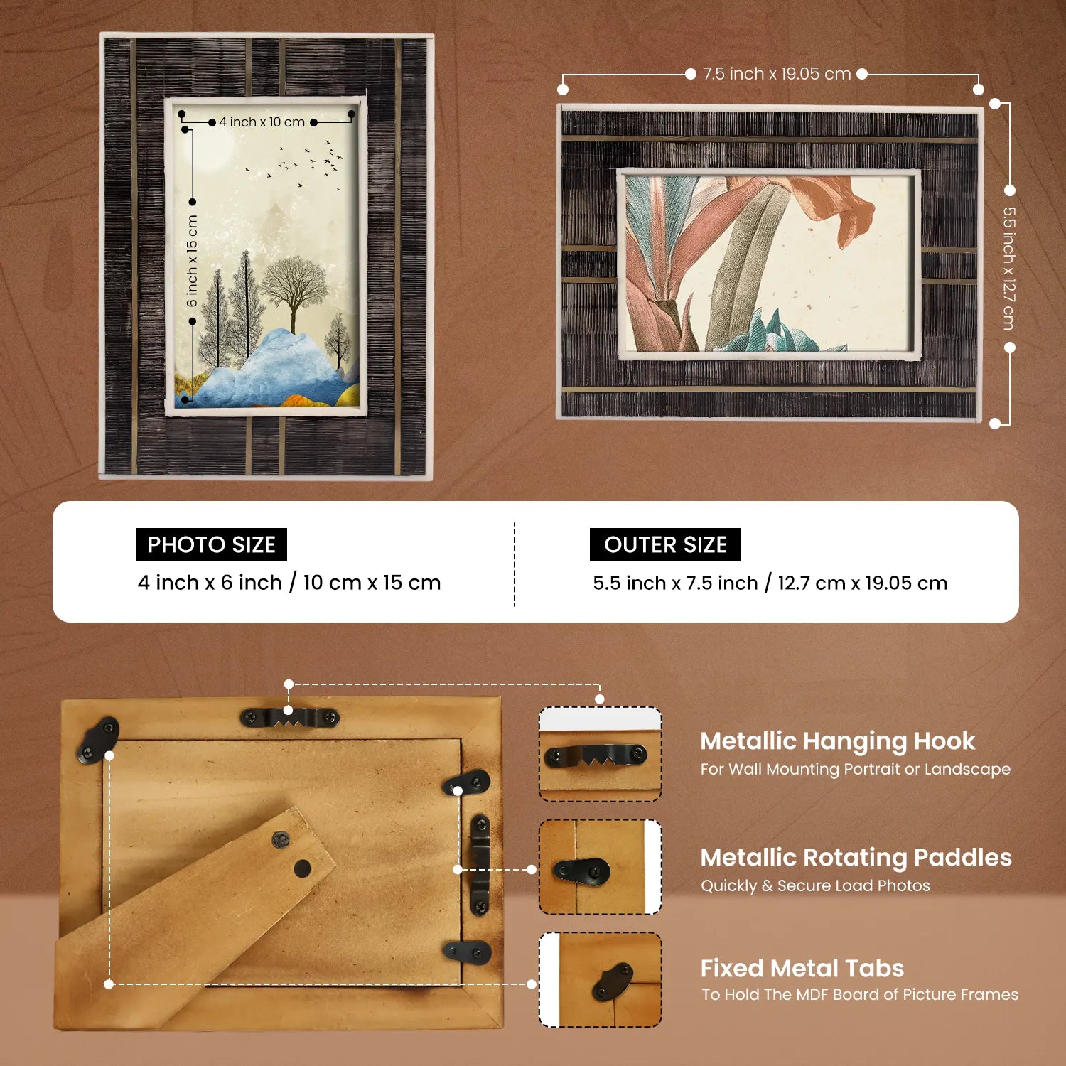 Horn Inlay & Resin Inlay Shagrin Picture Photo Frames Brown, 4x6 5x7 - Concordia Style Boutique