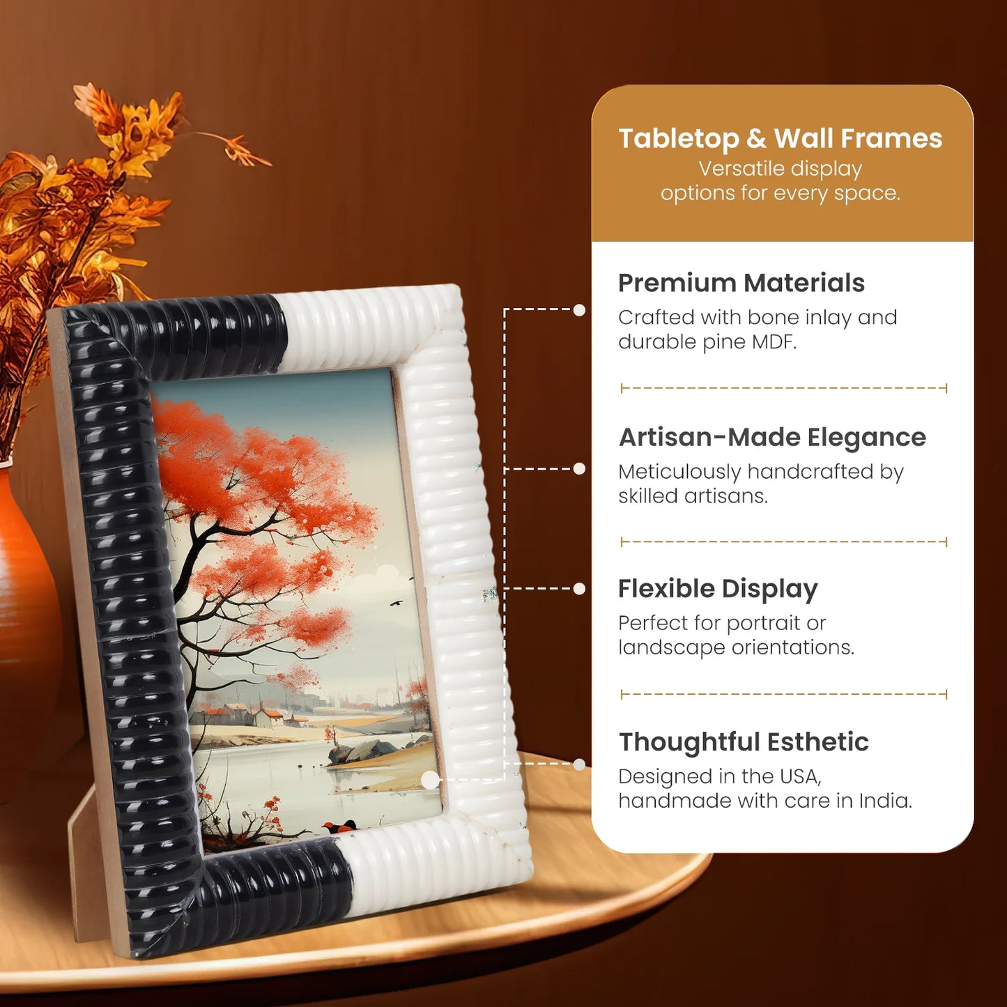 Ridged Black & White Bone & Resin Inlay Picture Frame- 4x6 & 5x7 - Concordia Style Boutique