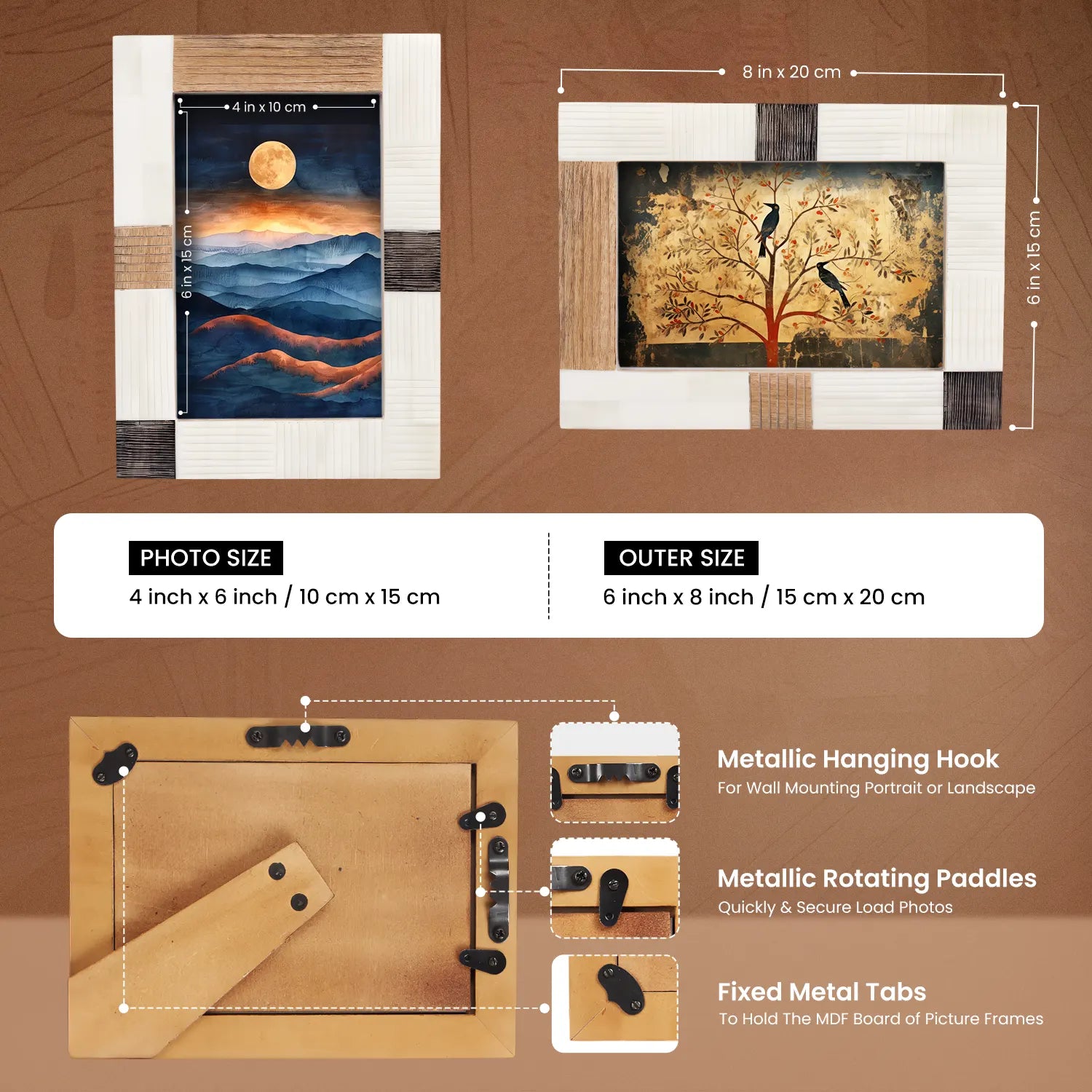 Horn, Wood & Bone Inlay Handmade Neutral Picture Frames - 4x6, 5x7 - Concordia Style Boutique